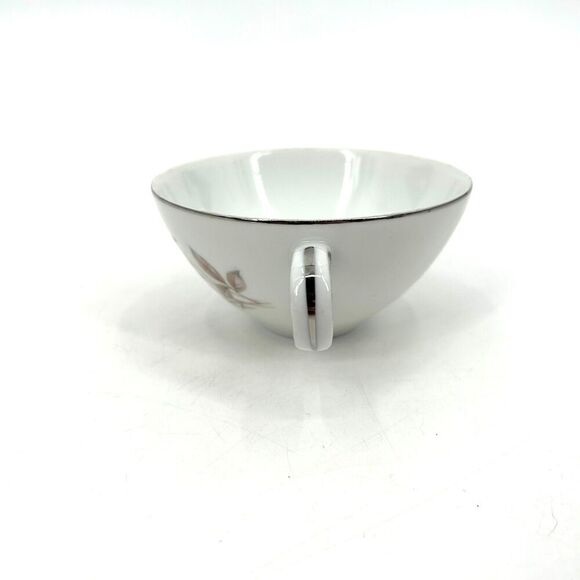 FINE CHINA JAPAN Vintage Laura Teacup Saucer Plate White Floral Platinum Trim - Picture 8 of 10